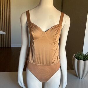 Abercrombie & Fitch Bronze Satin Bodysuit Bustier‎ Tank Top Adjustable Straps XS